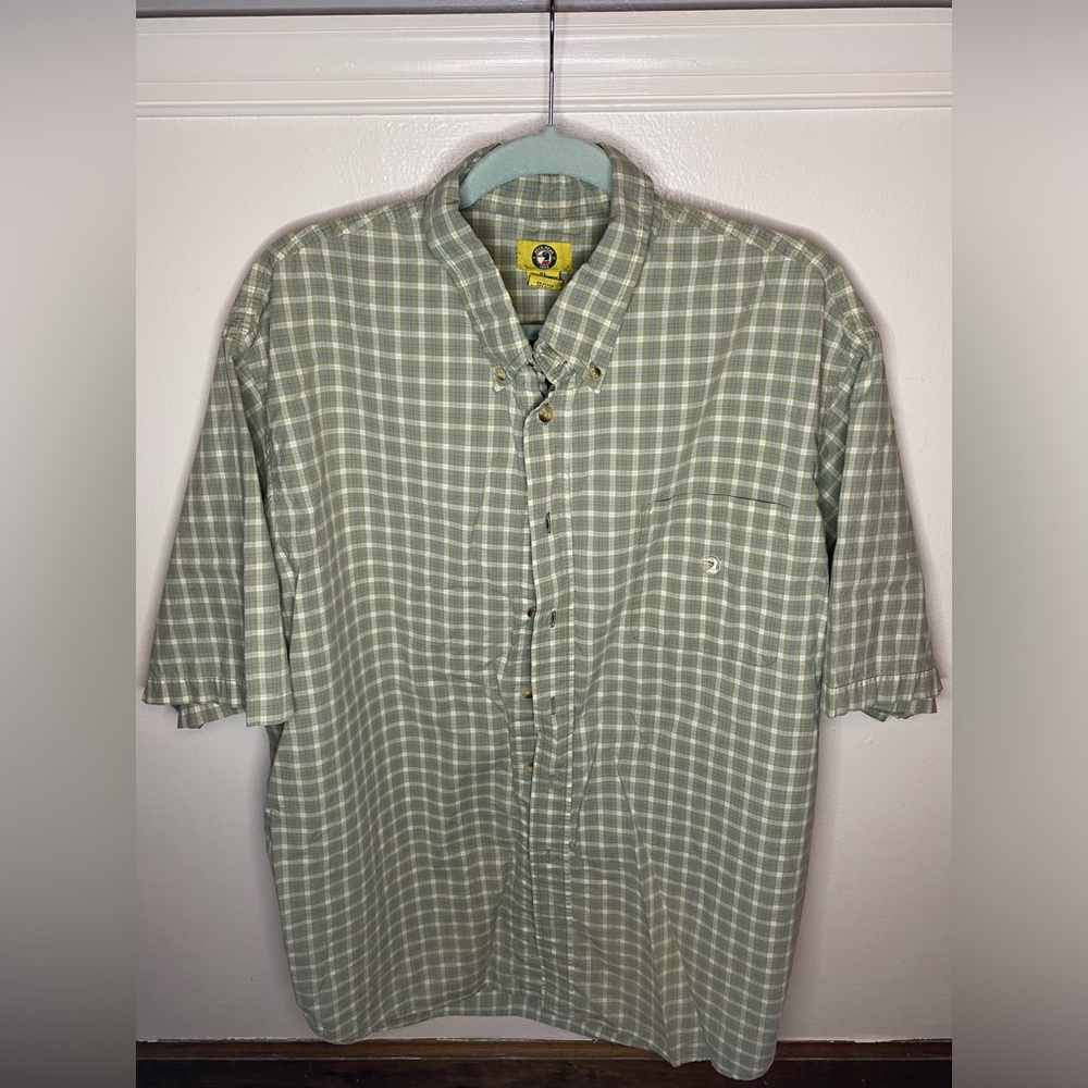 Men’s Duck Head XL, green plaid, short-sleeved, button-up shirt